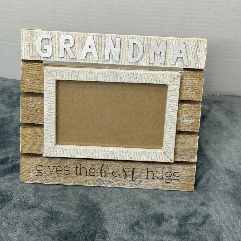 Rustic “Grandma Gives The Best Hugs” Wooden Picture Frame 4x6 Farmhouse